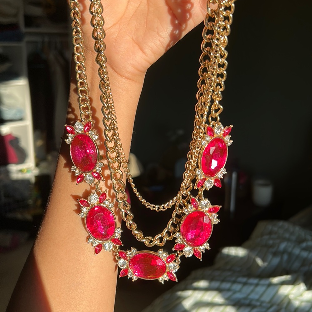 Pink and gold statement necklace
